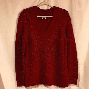 Chico's Women's Metallic Red Thread Loose Weave V Neck Sweater Plus size
